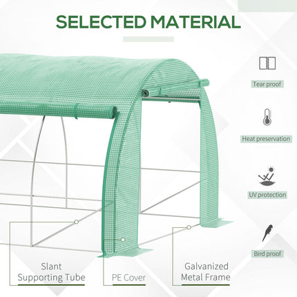 6x3x2m Walk-in Polytunnel Greenhouse with Roll-up Sidewalls - Green