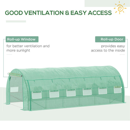 6x3x2m Walk-in Polytunnel Greenhouse with Roll-up Sidewalls - Green