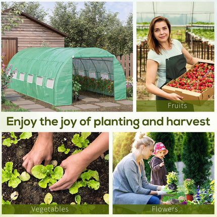 6x3x2m Walk-in Polytunnel Greenhouse with Roll-up Sidewalls - Green