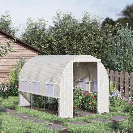 3 x 2 x 2m Walk-In Polytunnel Greenhouse with PE Cover & Mesh Windows - White