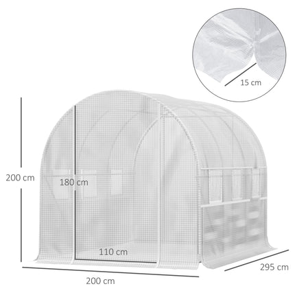 3 x 2 x 2m Walk-In Polytunnel Greenhouse with PE Cover & Mesh Windows - White