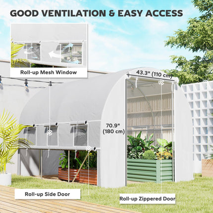 3 x 2 x 2m Walk-In Polytunnel Greenhouse with PE Cover & Mesh Windows - White