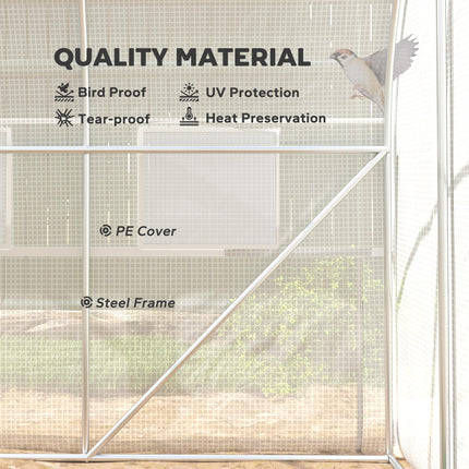 3 x 2 x 2m Walk-In Polytunnel Greenhouse with PE Cover & Mesh Windows - White