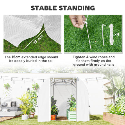 3 x 2 x 2m Walk-In Polytunnel Greenhouse with PE Cover & Mesh Windows - White