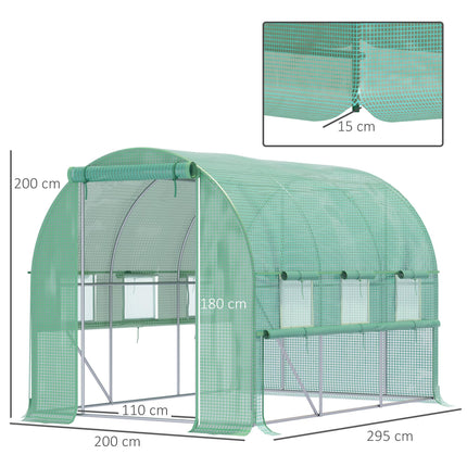 3x2x2m Walk-In Greenhouse with PE Cover and Mesh Windows - Green