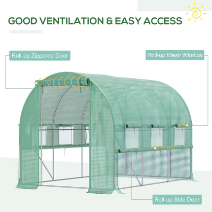 3x2x2m Walk-In Greenhouse with PE Cover and Mesh Windows - Green
