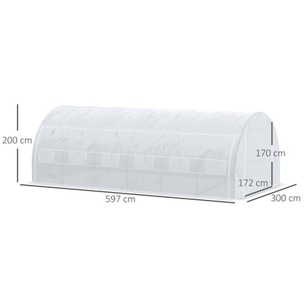 6 x 3 x 2m Walk-In Polytunnel Greenhouse with Steel Frame - White