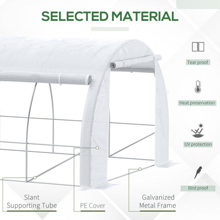 6 x 3 x 2m Walk-In Polytunnel Greenhouse with Steel Frame - White