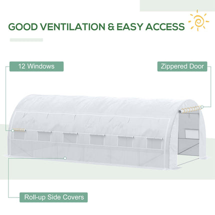6 x 3 x 2m Walk-In Polytunnel Greenhouse with Steel Frame - White