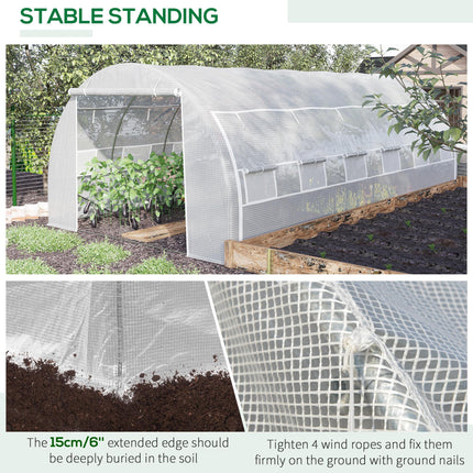 6 x 3 x 2m Walk-In Polytunnel Greenhouse with Steel Frame - White