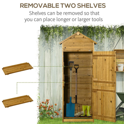 Wooden Garden Storage Shed with 3 Shelves and Asphalt Roof - Natural Wood Effect