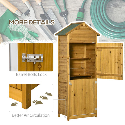 Wooden Garden Storage Shed with 3 Shelves and Asphalt Roof - Natural Wood Effect