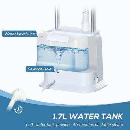 Upright Garment Steamer with 6 Steam Settings, 45s Heat-up, 1.7L Tank, 45min Steam - White
