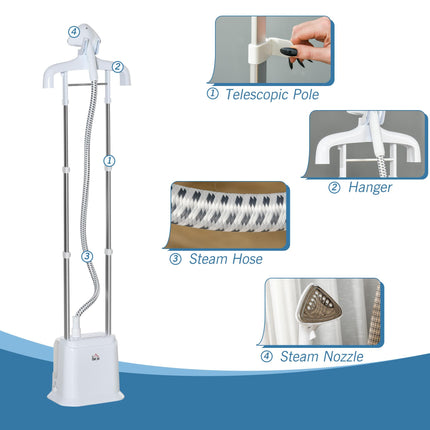 Upright Garment Steamer with 6 Steam Settings, 45s Heat-up, 1.7L Tank, 45min Steam - White