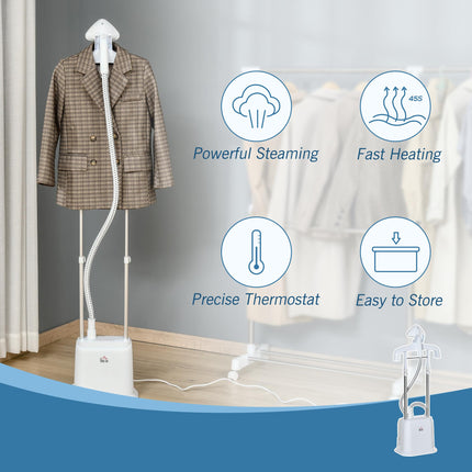 Upright Garment Steamer with 6 Steam Settings, 45s Heat-up, 1.7L Tank, 45min Steam - White