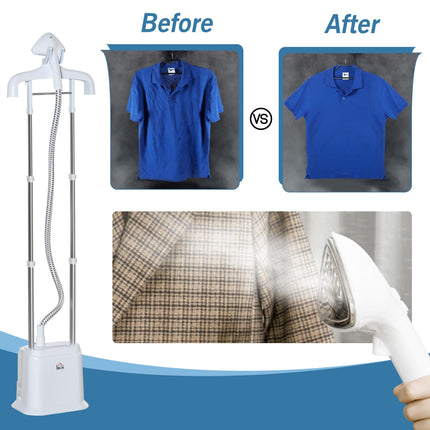Upright Garment Steamer with 6 Steam Settings, 45s Heat-up, 1.7L Tank, 45min Steam - White