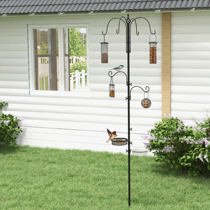 Bird Feeding Station Kit with 6 Hooks and 4 Feeders for Peanuts, Seed, Fat Balls - Black