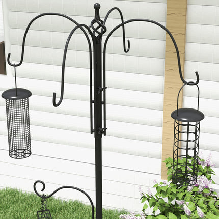 Bird Feeding Station Kit with 6 Hooks and 4 Feeders for Peanuts, Seed, Fat Balls - Black