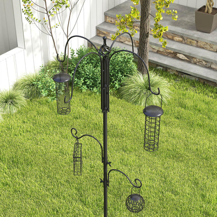 Bird Feeding Station Kit with 6 Hooks and 4 Feeders for Peanuts, Seed, Fat Balls - Black