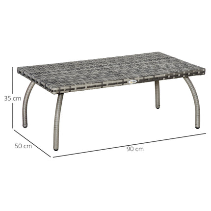 Rattan Coffee Table 90x50x35 cm All-Weather Durable - Grey