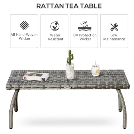 Rattan Coffee Table 90x50x35 cm All-Weather Durable - Grey