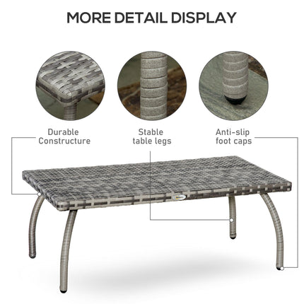 Rattan Coffee Table 90x50x35 cm All-Weather Durable - Grey