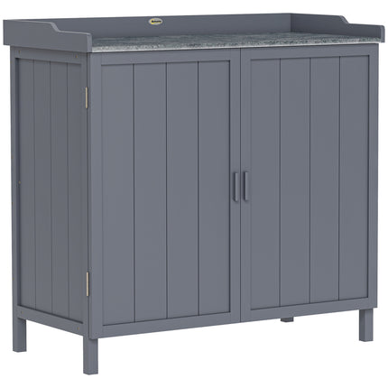 Wooden Garden Storage Shed with Galvanised Metal Table Top 98x48x95.5cm - Grey