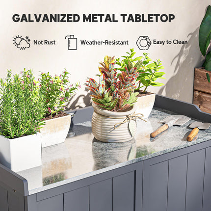 Wooden Garden Storage Shed with Galvanised Metal Table Top 98x48x95.5cm - Grey