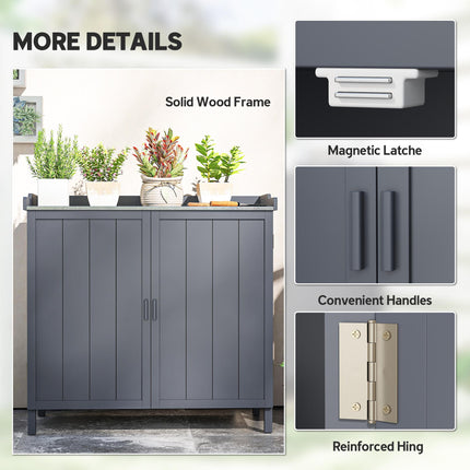 Wooden Garden Storage Shed with Galvanised Metal Table Top 98x48x95.5cm - Grey