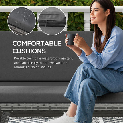 2 Seater Folding Rattan Daybed Sofa Bench with Cushion - Grey