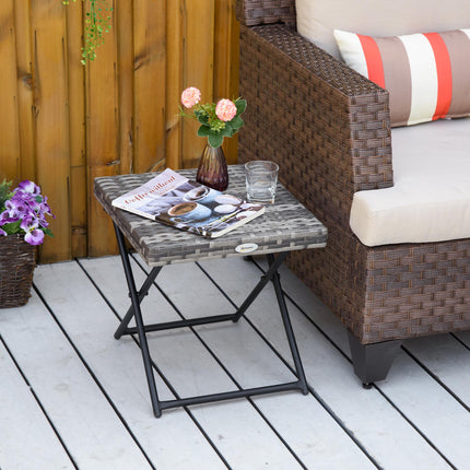 Folding Square Rattan Coffee Table with Steel Frame - Grey