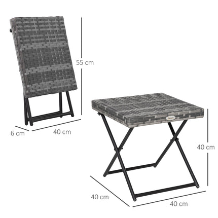 Folding Square Rattan Coffee Table with Steel Frame - Grey
