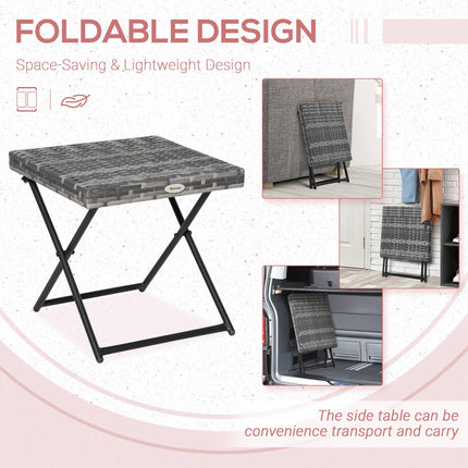 Folding Square Rattan Coffee Table with Steel Frame - Grey