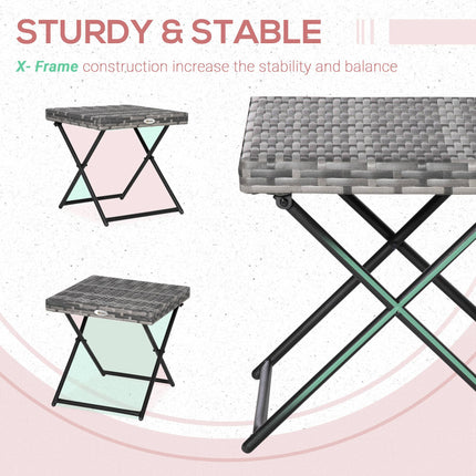 Folding Square Rattan Coffee Table with Steel Frame - Grey