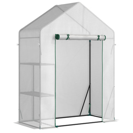 Portable 2 Tier Steel Frame Greenhouse with PE Cover and Roll-Up Door - Green