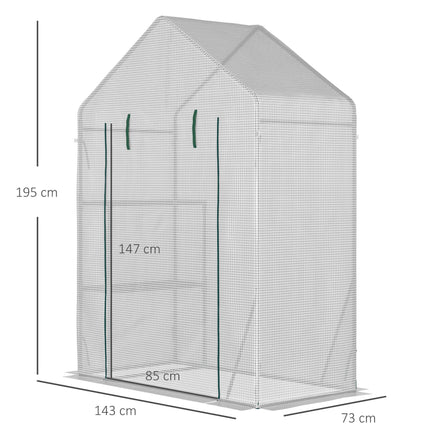Portable 2 Tier Steel Frame Greenhouse with PE Cover and Roll-Up Door - Green