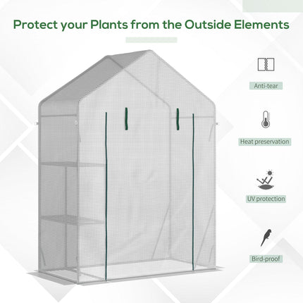 Portable 2 Tier Steel Frame Greenhouse with PE Cover and Roll-Up Door - Green