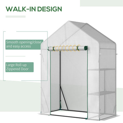 Portable 2 Tier Steel Frame Greenhouse with PE Cover and Roll-Up Door - Green