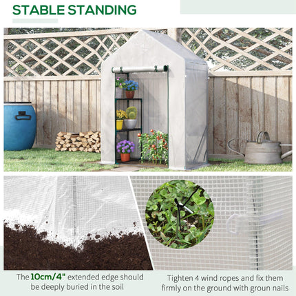 Portable 2 Tier Steel Frame Greenhouse with PE Cover and Roll-Up Door - Green
