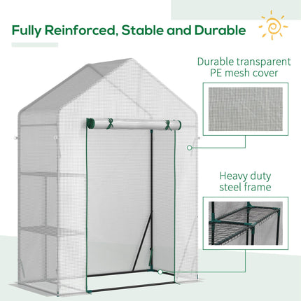 Portable 2 Tier Steel Frame Greenhouse with PE Cover and Roll-Up Door - Green