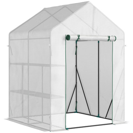 Walk-In Portable Greenhouse with 2 Tier Shelves and PE Cover - Green