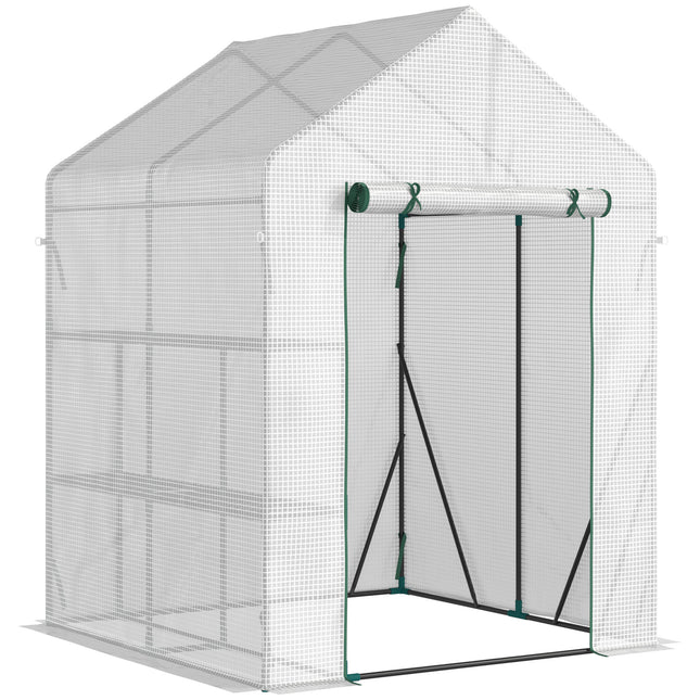 Walk-In Portable Greenhouse with 2 Tier Shelves and PE Cover - Green