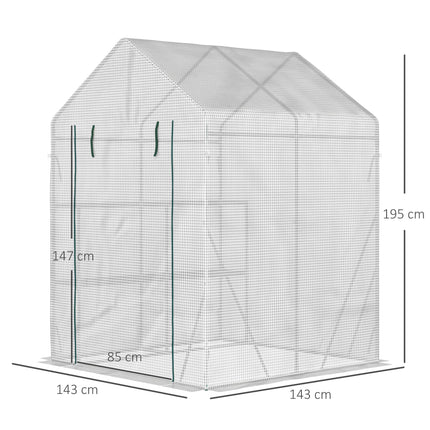 Walk-In Portable Greenhouse with 2 Tier Shelves and PE Cover - Green