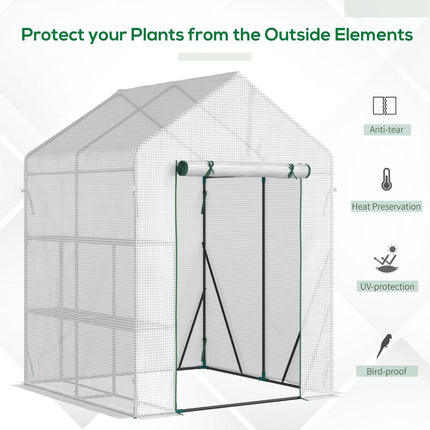 Walk-In Portable Greenhouse with 2 Tier Shelves and PE Cover - Green