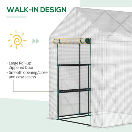 Walk-In Portable Greenhouse with 2 Tier Shelves and PE Cover - Green