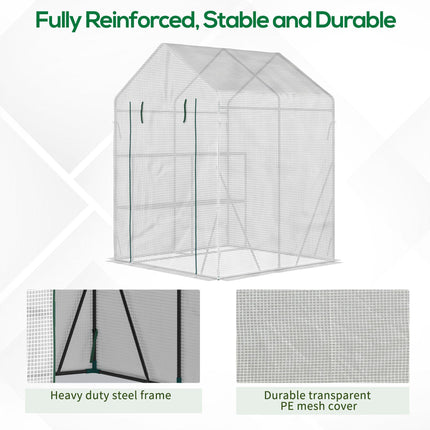 Walk-In Portable Greenhouse with 2 Tier Shelves and PE Cover - Green