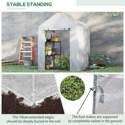 Walk-In Portable Greenhouse with 2 Tier Shelves and PE Cover - Green