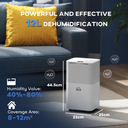 12L/Day Portable Quiet Electric Dehumidifier with 3 Modes for Home Laundry Bedroom Basement - White