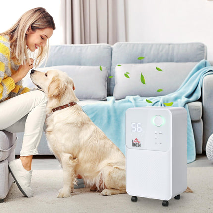 12L/Day Portable Quiet Electric Dehumidifier with 4 Modes 2000ML for Home Laundry Bedroom Basement - White
