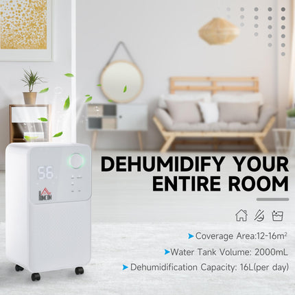 12L/Day Portable Quiet Electric Dehumidifier with 4 Modes 2000ML for Home Laundry Bedroom Basement - White
